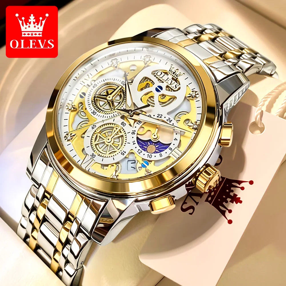 Men’s Skeleton Quartz Watch Luxury Stainless Steel