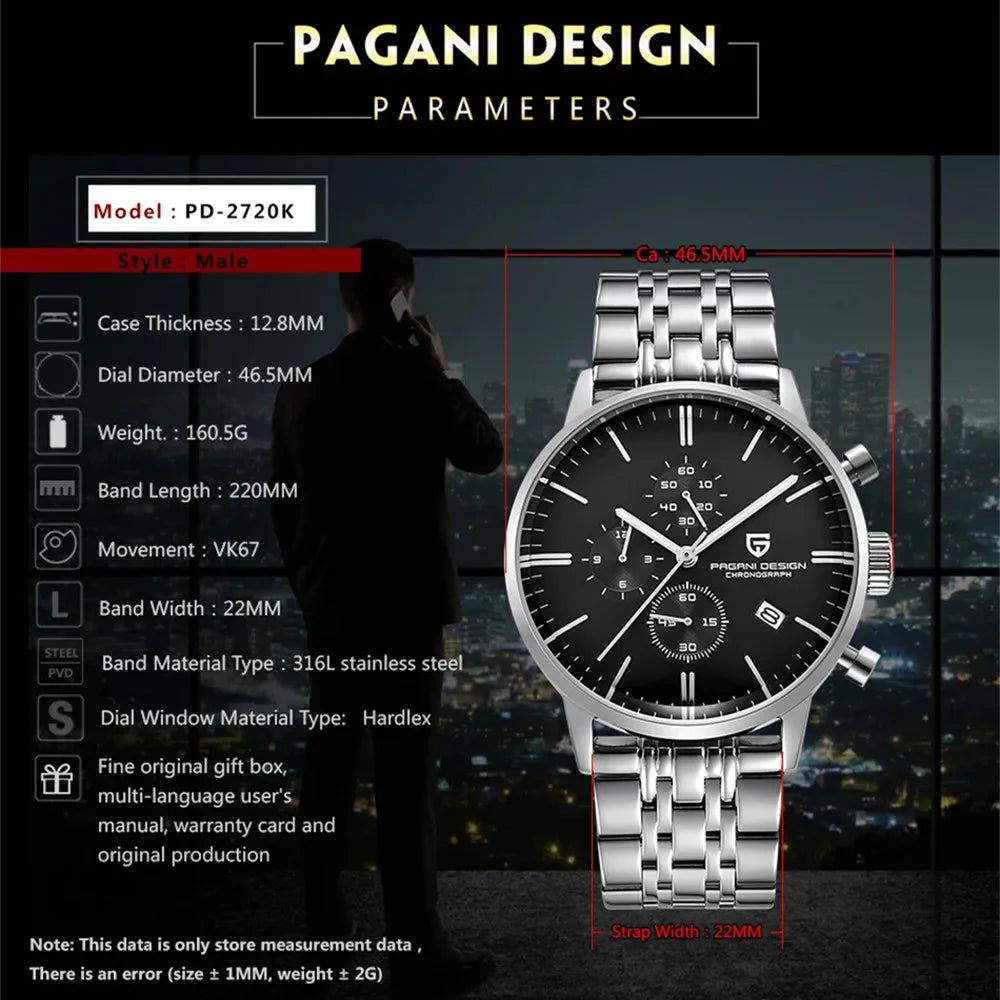 Men's Chronograph Quartz Watch With Stainless Steel Band