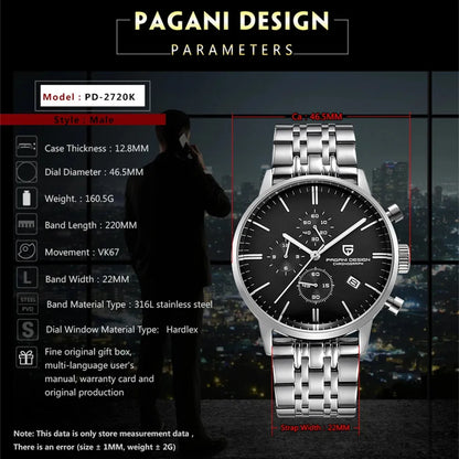 Men's Chronograph Quartz Watch With Stainless Steel Band