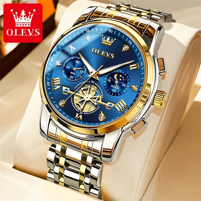 Men's Luxury Chronograph Watch With Moon Phase Display