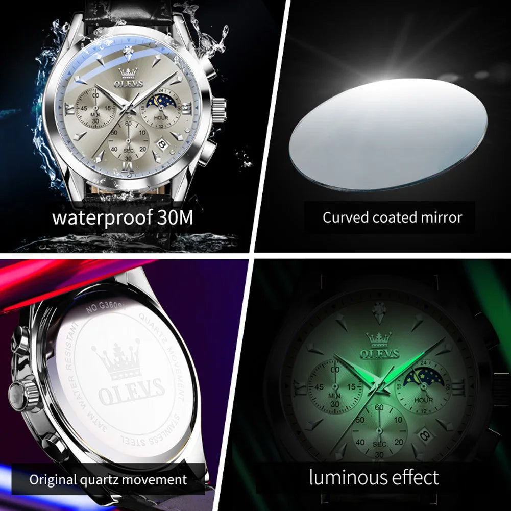 Men’s Chronograph Dress Watch With Moon Phase Display