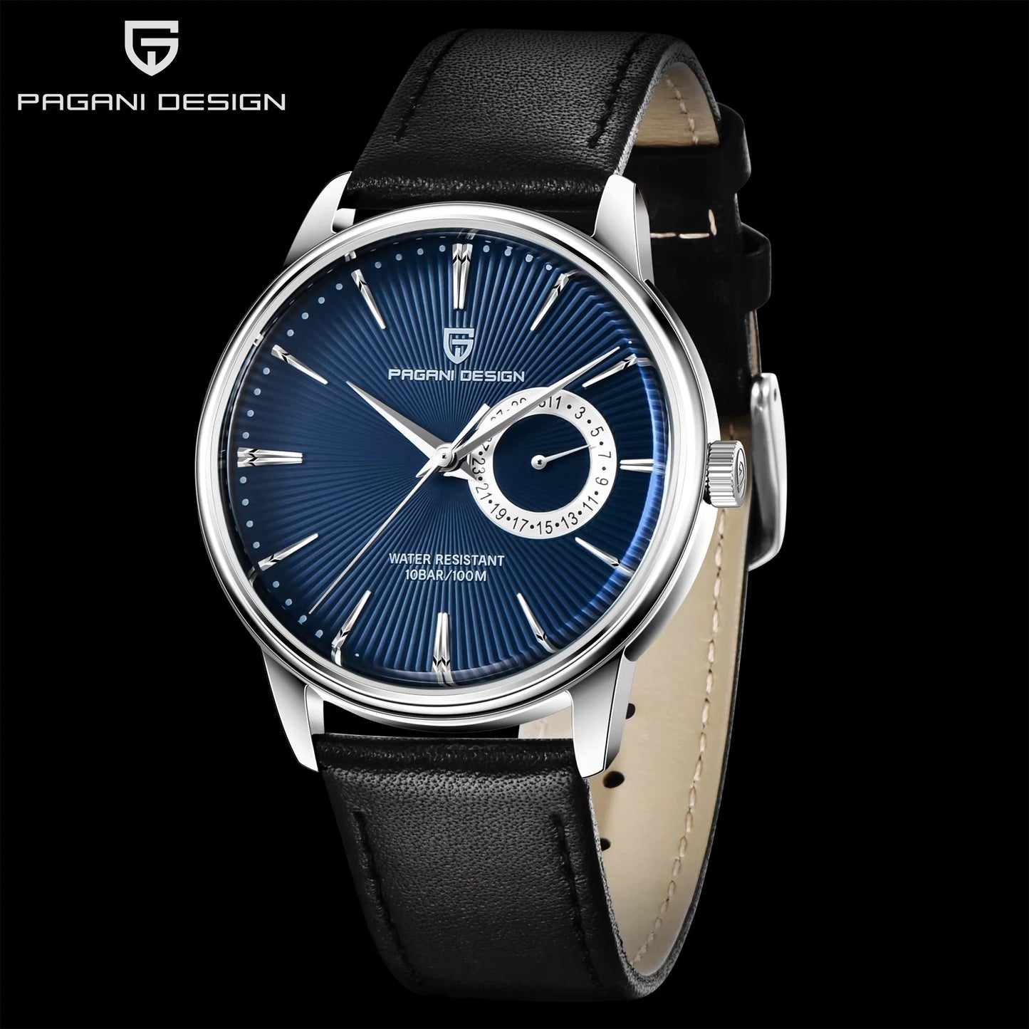 Men’s Quartz Dress Watch 10 Bar – Leather Strap, 40 mm