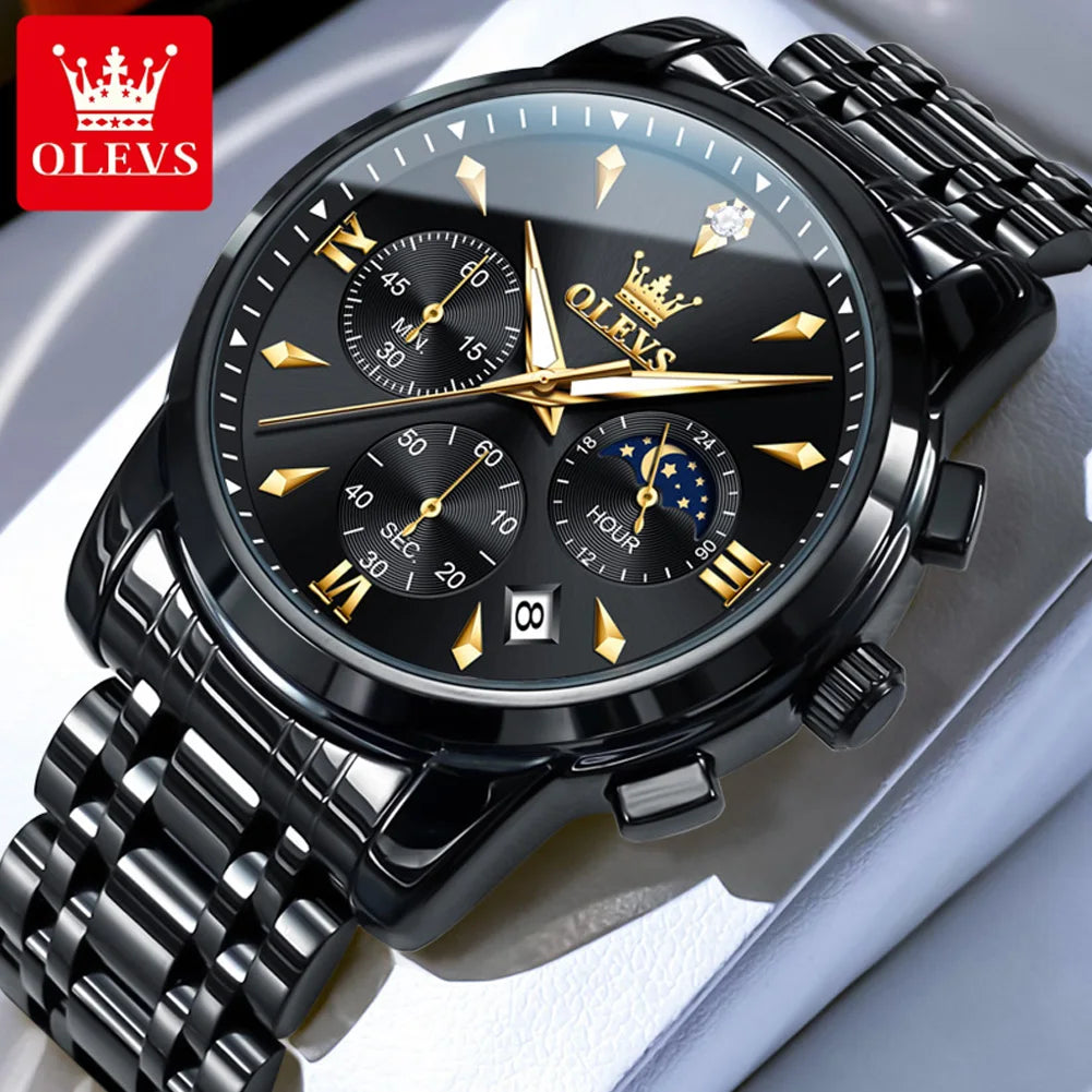 Men’s Stainless Steel Chronograph Watch With Moon Phase