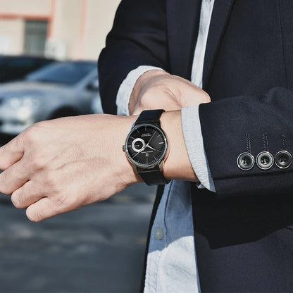 Men's Leather Quartz Watch – Waterproof Casual Design