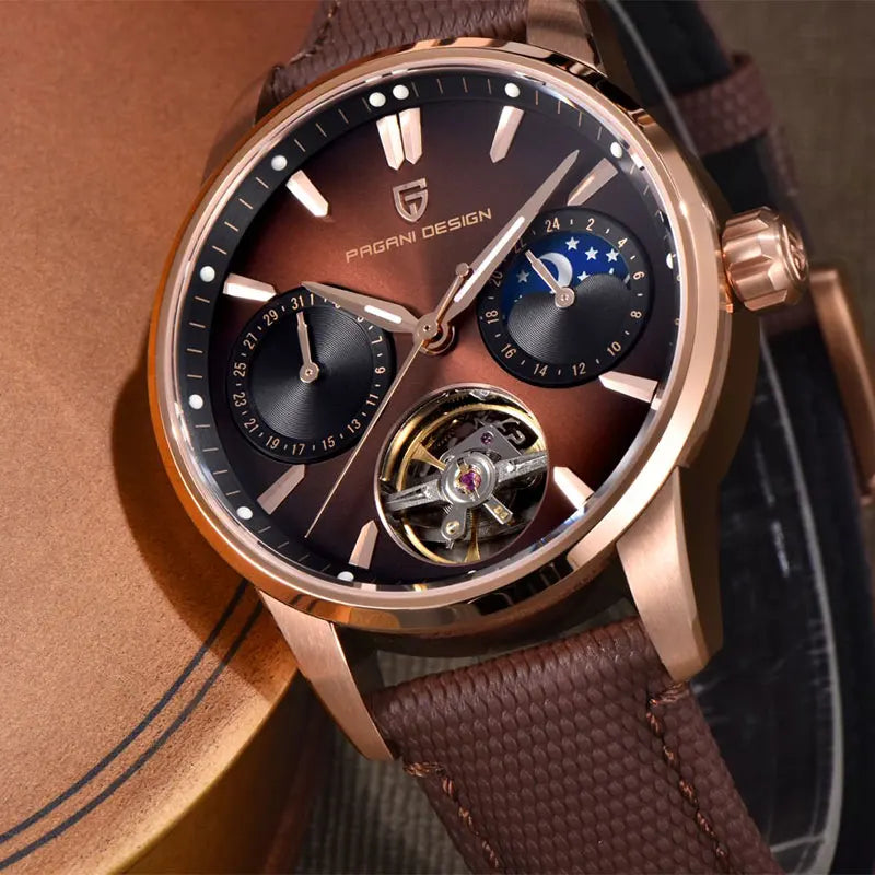 Men’s Tourbillon Automatic Watch Sapphire Crystal Leather