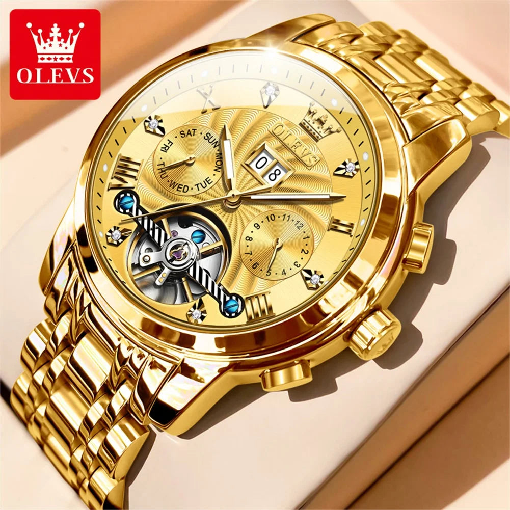 Men's Automatic Skeleton Watch With Tourbillon Display