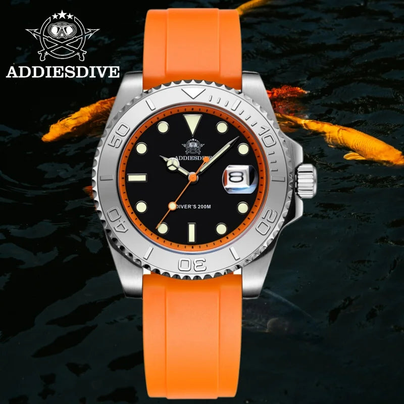 41mm Quartz Dive Watch 200m – Luminous Dial & Rubber Strap
