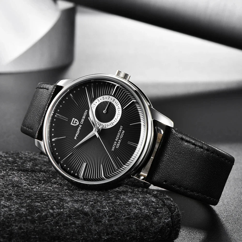 Men's Leather Quartz Watch – Waterproof Casual Design