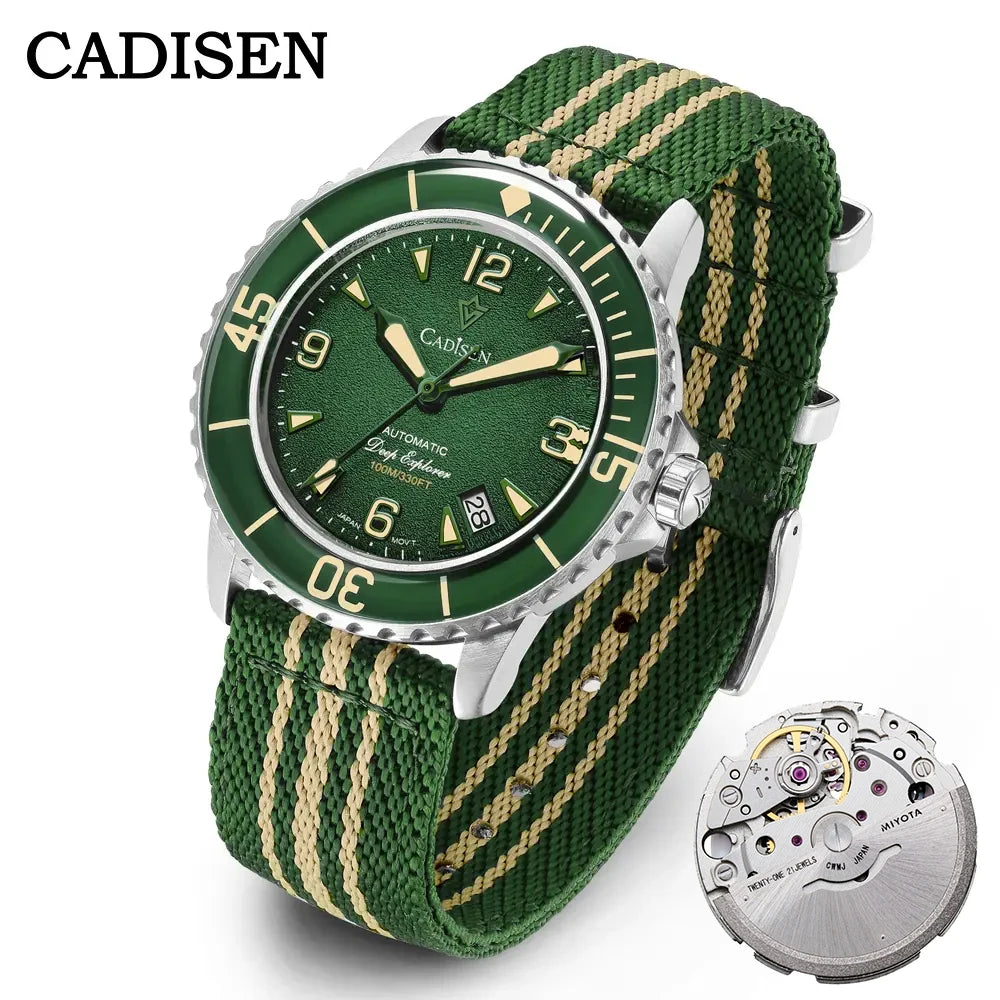Automatic Diver Watch with Canvas Strap – 10Bar, Luminous