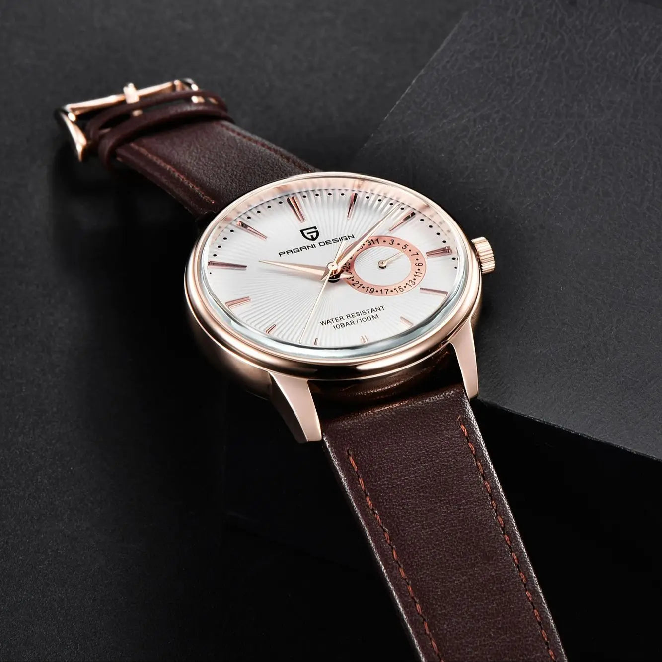 Men’s Quartz Dress Watch 10 Bar – Leather Strap, 40 mm