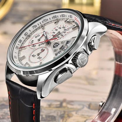 Men’s Quartz Chronograph Watch With Leather Strap