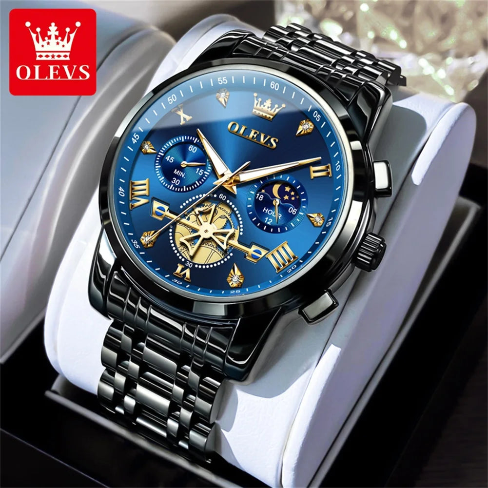 Men's Luxury Chronograph Watch With Moon Phase Display
