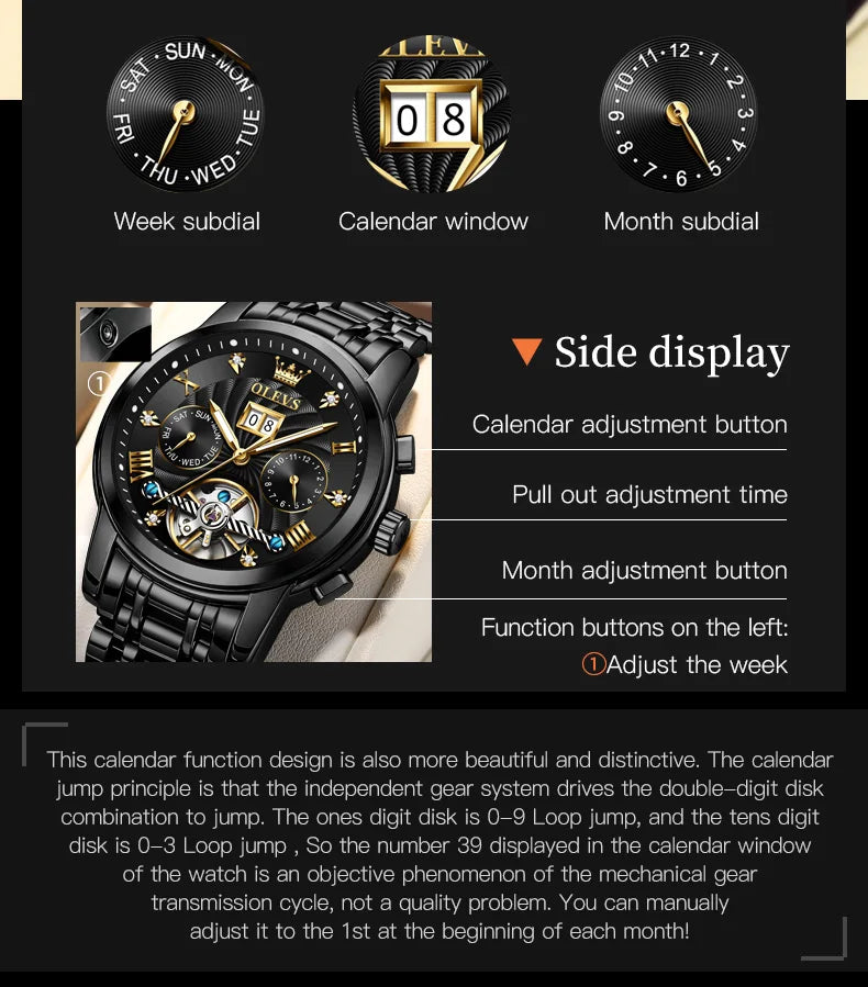 Men's Automatic Skeleton Watch With Tourbillon Display