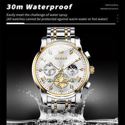 Men's Luxury Quartz Watch Moon Phase Chronograph