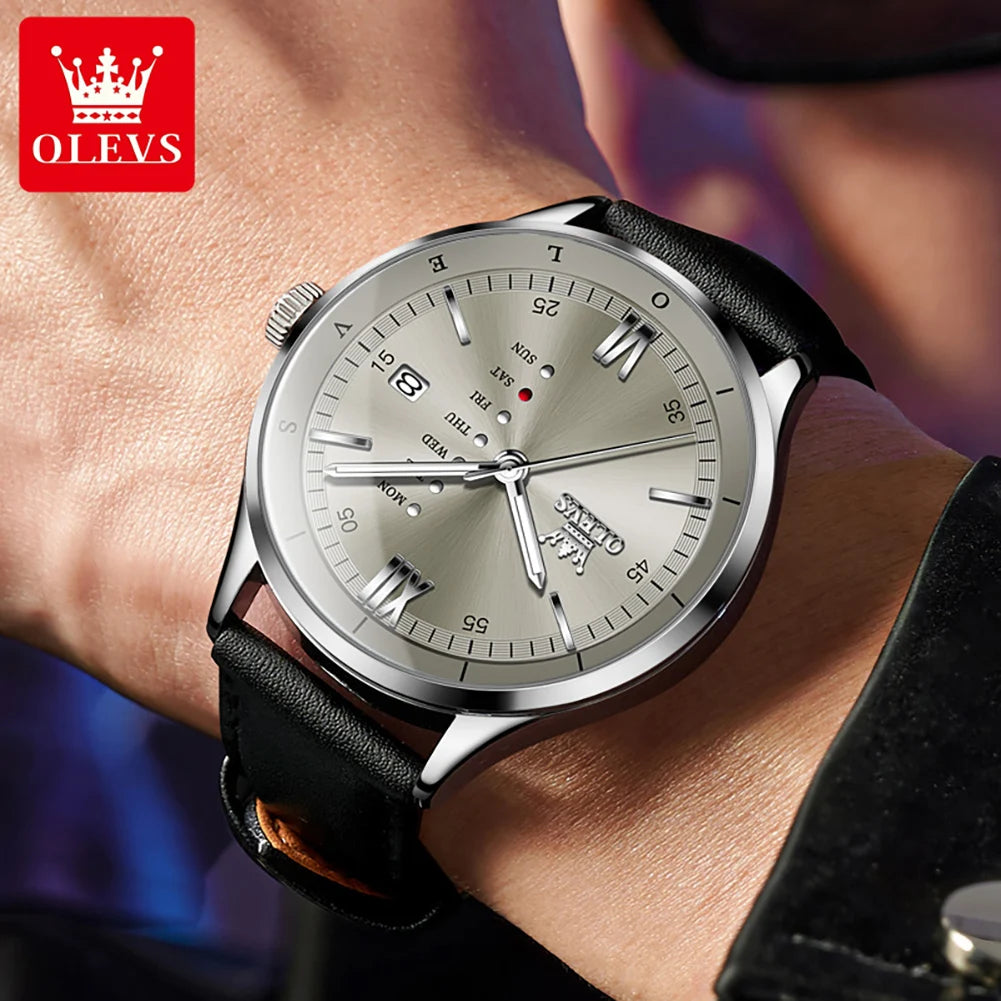 Men's Quartz Dress Watch With Calendar and Leather Band