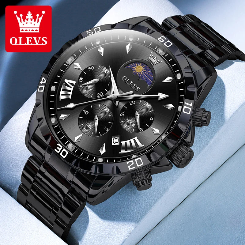 Men's Luxury Quartz Watch With Moon Phase Calendar
