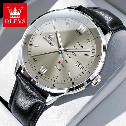 Men's Quartz Dress Watch With Calendar and Leather Band