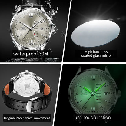 Men's Quartz Dress Watch With Calendar and Leather Band