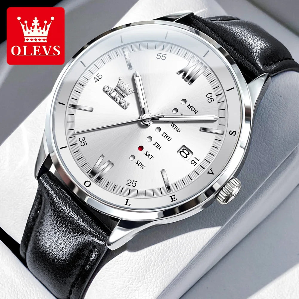Men's Quartz Dress Watch With Calendar and Leather Band