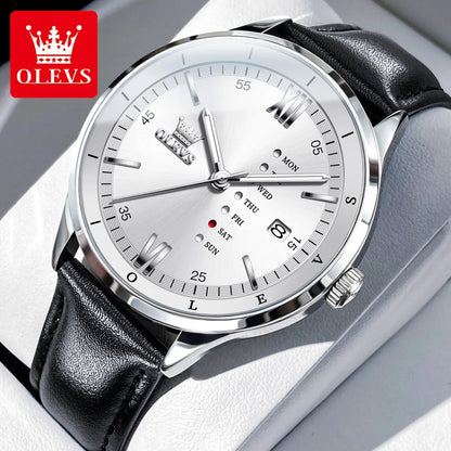 Men's Quartz Dress Watch With Calendar and Leather Band