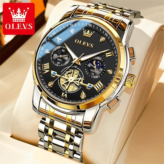 Men's Luxury Chronograph Watch With Moon Phase Display