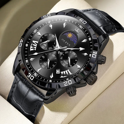 Men’s Moon Phase Luxury Chronograph Stainless Steel Watch