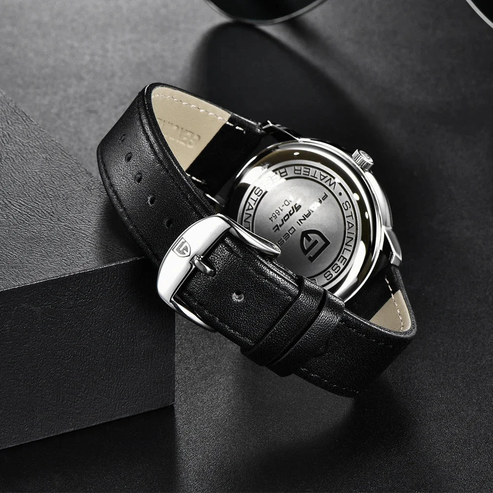 Men's Leather Quartz Watch – Waterproof Casual Design