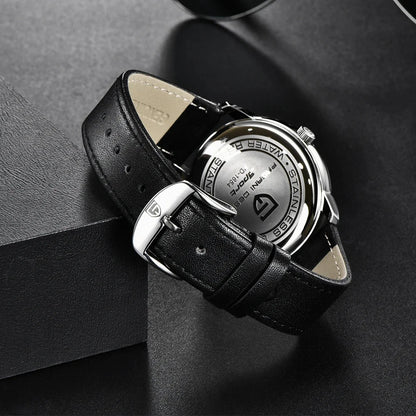 Men's Leather Quartz Watch – Waterproof Casual Design