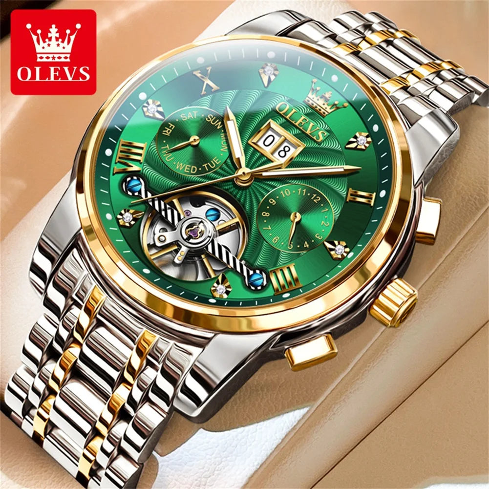 Men's Automatic Skeleton Watch With Tourbillon Display