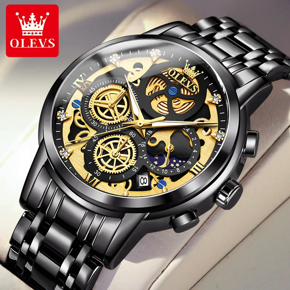 Men’s Skeleton Quartz Watch Luxury Stainless Steel