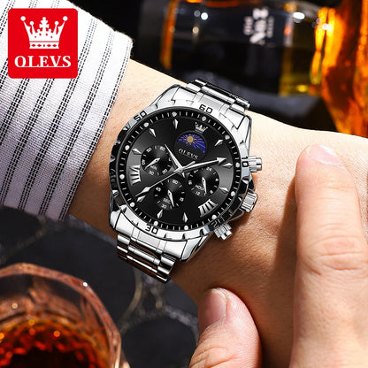 Men’s Moon Phase Luxury Chronograph Stainless Steel Watch