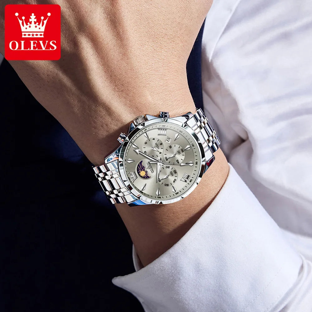 Men’s Quartz Chronograph Watch Moon Phase, 3ATM
