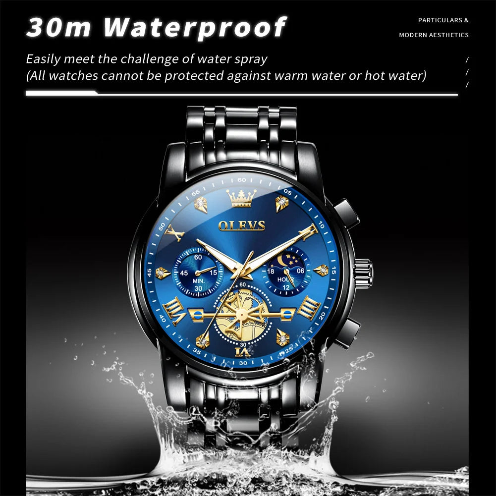Men's Luxury Quartz Watch Moon Phase Chronograph