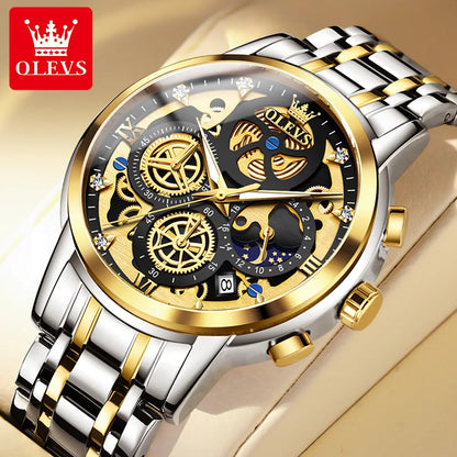 Men’s Skeleton Quartz Watch Luxury Stainless Steel