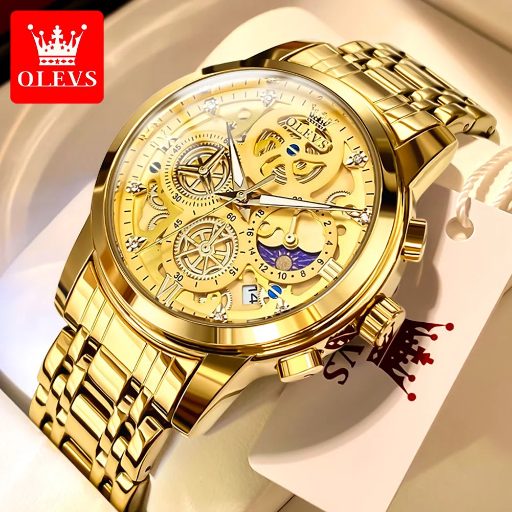Men’s Skeleton Quartz Watch Luxury Stainless Steel