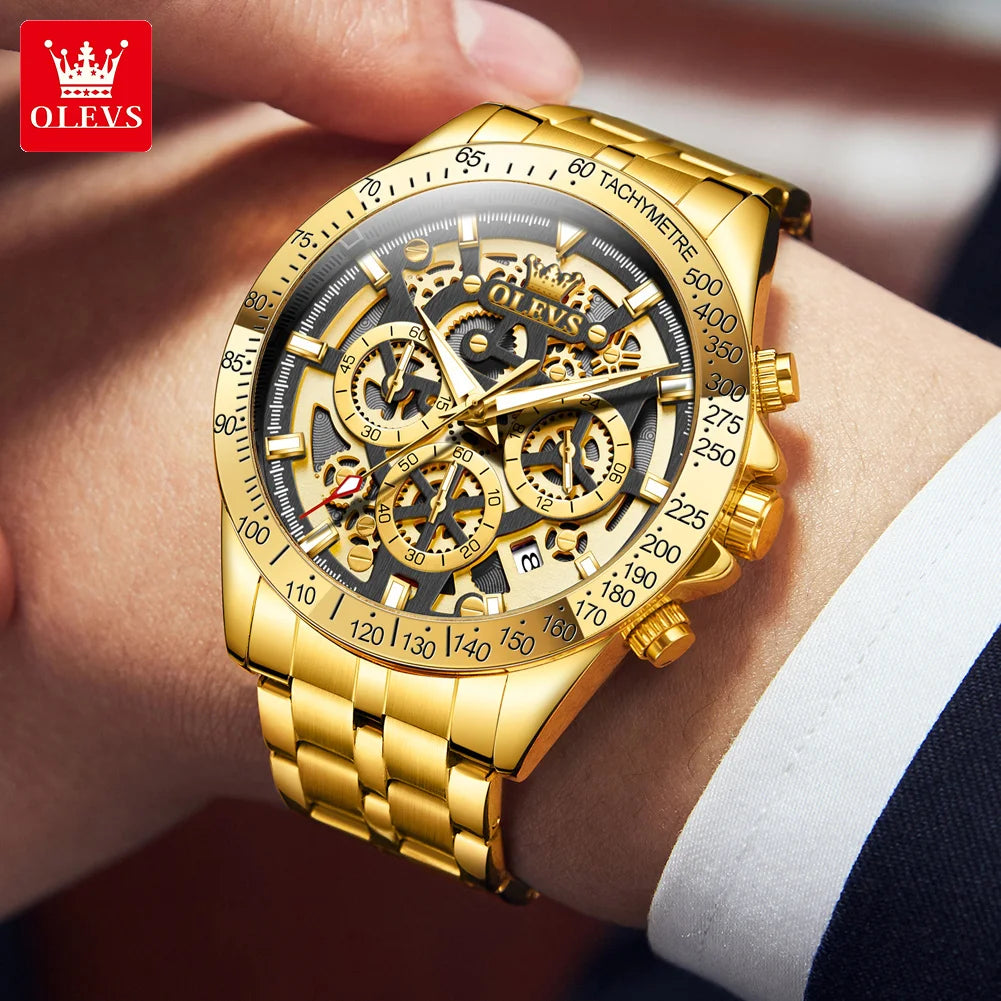 Men’s Skeleton Stainless Steel Chronograph Watch