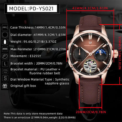 Men’s Tourbillon Automatic Watch Sapphire Crystal Leather