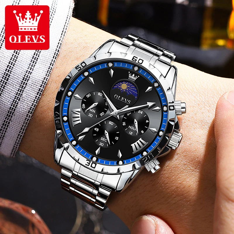 Men's Luxury Quartz Watch With Moon Phase Calendar