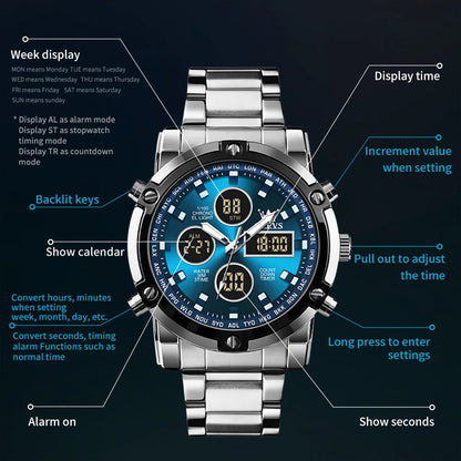 Men's Analog-Digital Stainless Steel Sports Watch