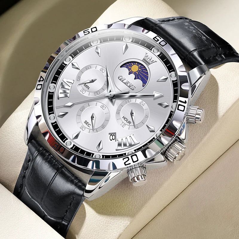 Men’s Moon Phase Luxury Chronograph Stainless Steel Watch
