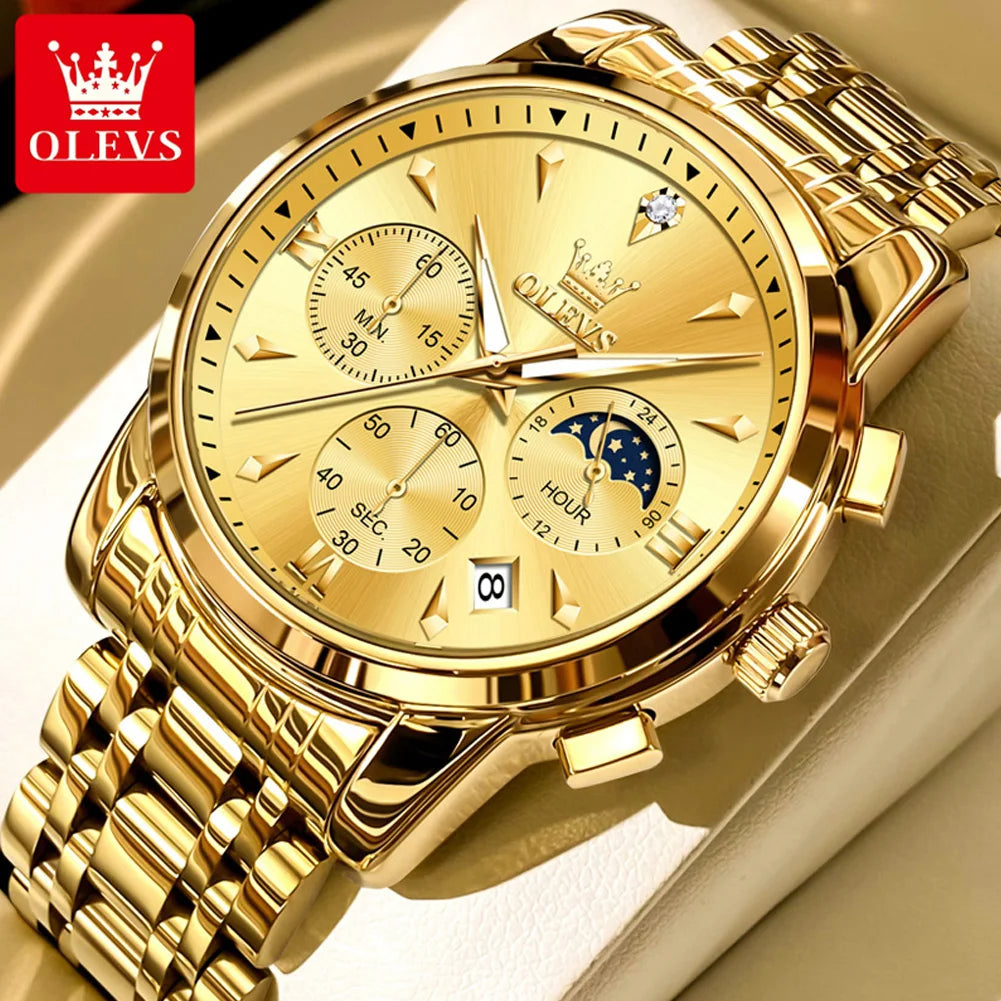 Men’s Stainless Steel Chronograph Watch With Moon Phase
