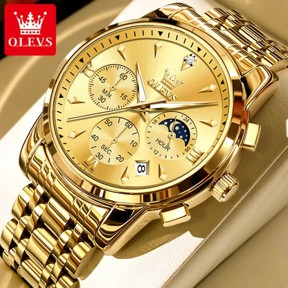 Men’s Stainless Steel Chronograph Watch With Moon Phase