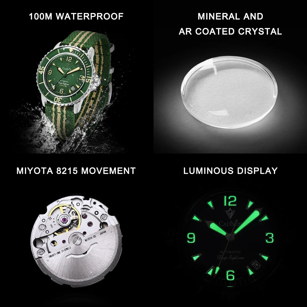 Automatic Diver Watch with Canvas Strap – 10Bar, Luminous