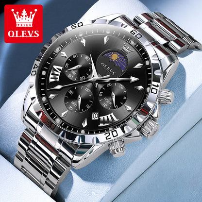 Men's Luxury Quartz Watch With Moon Phase Calendar
