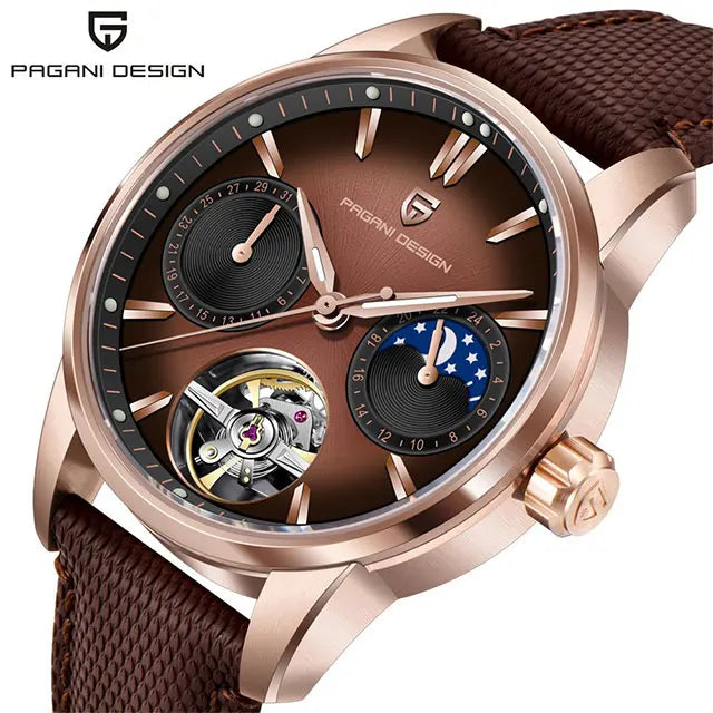 Men’s Tourbillon Automatic Watch Sapphire Crystal Leather