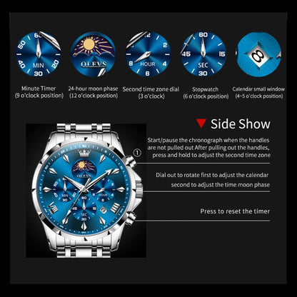 Men’s Quartz Chronograph Watch Moon Phase, 3ATM