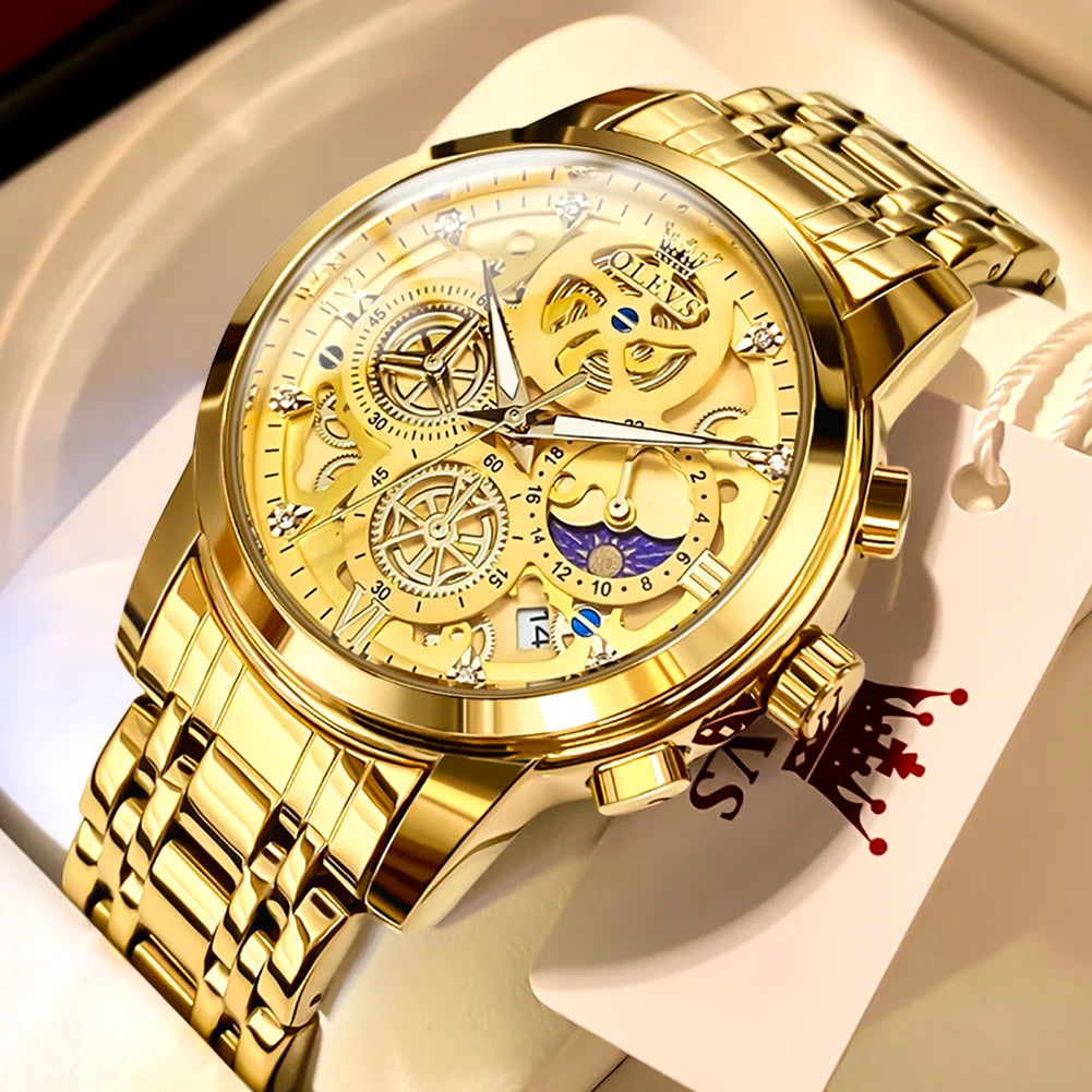 Men’s Skeleton Quartz Watch Luxury Stainless Steel