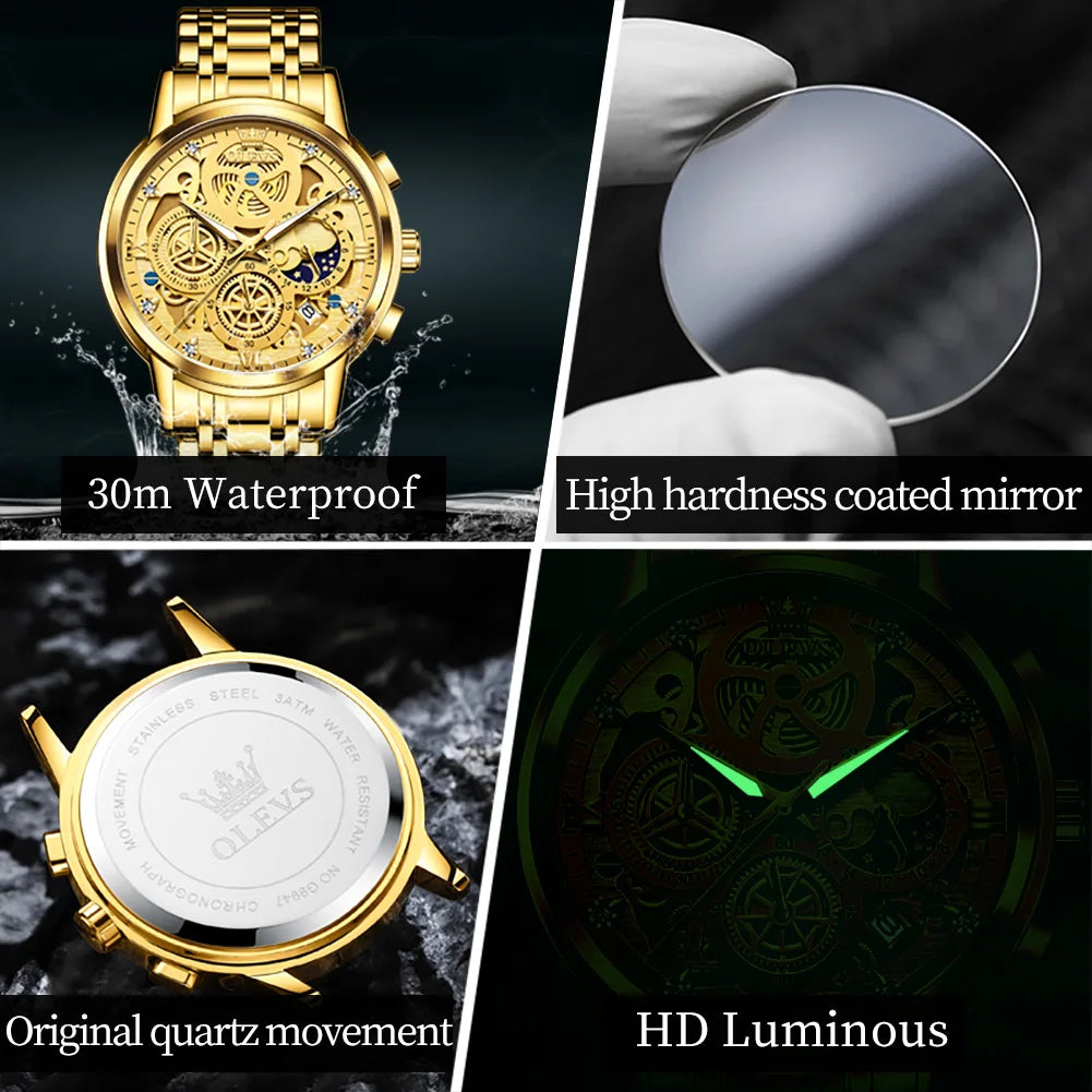 Men’s Skeleton Quartz Watch Luxury Stainless Steel
