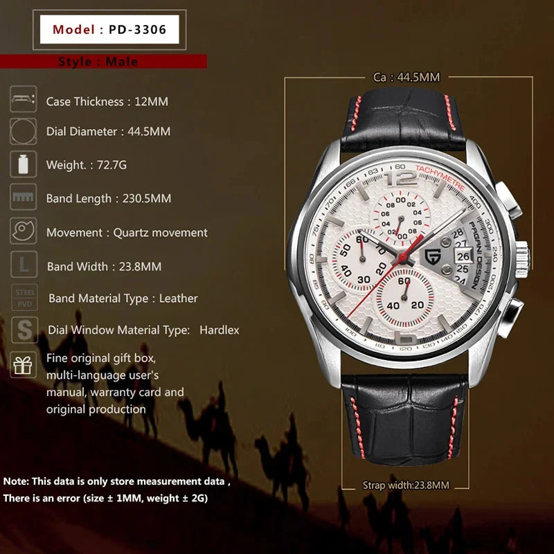 Men’s Quartz Chronograph Watch With Leather Strap