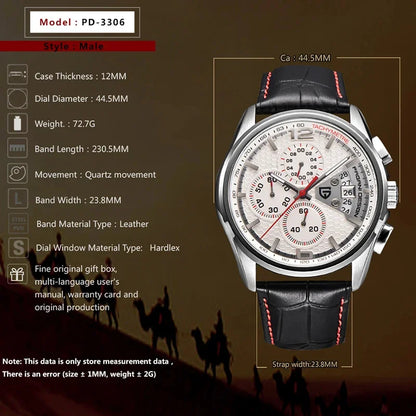 Men's Chronograph Sport Watch With Leather Strap
